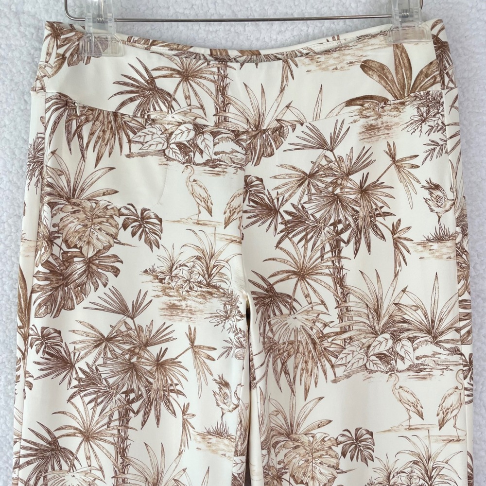J.McLaughlin Women Small Brown Cream Tropical Toile Palm Heron Wide Leg Pants